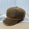 Boné de Baseball Feminino para Outono e Inverno com Circunferência da Cabeça Grande e Tira com Letra, Boina de Algodão Casual para Artista, Chapéu Octogonal, Decorativo e à Prova de Frio