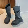 Botas Retro Lavadas para Niñas de Caña Media Invierno Dulces Geniales Botas de Caballero Botas Cálidas con Felpa Suela Suave Antideslizantes Botas de Piel