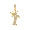 Cobre Banhado a Ouro Real Cravejado Zircônia Coroa 26 Letras Inglesas Pingente Diamante Completo Acessórios Colar Pulseira DIY Feito à Mão com
