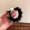 Design Simples Sense Preto Cetim Pérola Intestino Pequeno Elástico de Cabelo Alta Elasticidade Nuca Temperamento Deslocamento Diário Elástico de Cabelo para Mulheres