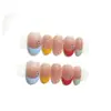 Taiwu [Cor Doce Ilusão] Unhas Postiças Francesas Transparentes com Bolinhas Multicoloridas e Detalhes de Strass Estilo Doce Vibrante Arte para Unhas