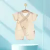 Mameluco de Bebé Verano Algodón Puro Ropa de Manga Corta para Niñas Bebés Mono Delgado Ropa Estilo Monje para Recién Nacidos Conjunto de Verano