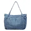 Bolsa de Compras de Mezclilla Lavada Vintage de Gran Capacidad Casual de un Solo Hombro Estilo Coreano, Bolso de Mano Sólido Ligero para Viajes