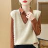 Chaleco Tejido de Lana Pura Perezoso para Mujer Otoño e Invierno Chaleco Suéter sin Mangas Nuevo Cuello en V Apilado Holgado Moda