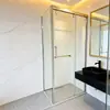 Foshan Beijie Cabina de Ducha Integrada Espejo en Forma de L Puerta Deslizante Lisa Separación Seca y Húmeda Partición de Baño de Acero Inoxidable