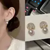 Pendientes de abanico de alta gama con sentido francés, totalmente de diamantes, pendientes de moda exquisitos de alta gama, pendientes de perlas gentiles y elegantes