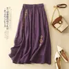 Falda midi de punto cruzado del sudeste asiático para primavera y otoño, talla grande, corte holgado, artística, retro, bordada, falda étnica de doble capa, adelgazante