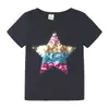 Camiseta de Estilo Coreano para Niños, Top de Verano de Algodón con Dibujos Animados, Lentejuelas Reversibles que Cambian de Color, Manga Corta, Cuello Redondo para Niños y Niñas