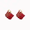 Nuevos pendientes de botón de paja con circonita magenta, decoración de moda estilo coreano, pendientes de lujo ligero de alta gama con personalidad, pendientes de moda exquisitos
