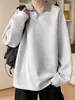 Camiseta de outono de manga longa estilo americano pesada para homens, padrão xadrez pied-de-poule, top de base, gola polo, peça externa