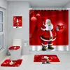 Serie de Decoración Navideña Cortina de Ducha Baño de Hotel Pintura de Decoración Navideña Cortina de Ducha Impermeable sin Perforaciones Juego de Alfombrilla de Baño