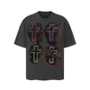 Saint vintage Estilo Americano High Street Holgada Vtg Camiseta de Manga Corta para Hombre Camiseta Estampada Alfabeto Figura Camiseta Urbana