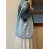 Bolsa de Palha Trançada Vazada Estilo Férias de Verão Feminina Grande Capacidade Sensação Relaxada Bolsa Tote de Ombro Único Bolsa de Praia para Comute