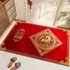 Alfombra de Piso de Terciopelo Rojo Festivo de Cristal del Año del Caballo 2026 para Entrada, Pasillo y Cocina, Felpudo Doméstico Resistente al Desgaste y a la Suciedad