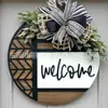 Placa de Boas-Vindas Transfronteiriça Placa de Porta Decoração de Primavera e Verão para Porta da Frente Guirlanda Placa Redonda de Madeira Pendurada Decoração de Parede para Casa