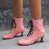 2025 Nuevas Botas Europeas y Americanas de Otoño e Invierno para Mujer con Cordones y Cremallera Trasera Botines Botas de Caballero Botas de Tacón Medio Grueso Tallas Grandes 40-50