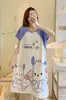 Pijama de nuevo estilo para mujer, verano, manga corta, fino, dibujos animados, lindo, holgado, camisón, vestido holgado de longitud media, ropa para casa, transmisión en vivo