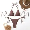 Traje de Baño de Dos Piezas Estilo Nuevo para Mujer, Conjunto de Bikini Sexy, Corte Ajustado, Bikini de Color Sólido, Traje de Baño Transfronterizo para Vacaciones