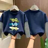 Camiseta de manga larga para niño 2026 nueva ropa de otoño para niños, camiseta básica de algodón puro de imitación de dos piezas para niño, top para niños mayores
