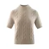 Elegante y versátil suéter casual de punto trenzado con cuello alto de mezcla de cachemira, manga corta, color liso, estilo retro