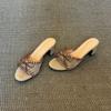 Sandalias Tejidas de Tacón Alto con Lazo Retro para Mujer, de Una Tira, Puntera Descubierta, Tacón Grueso, Zapatillas de Estilo Francés para Exterior