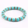 Pulseira Turquesa Azul com Contas de Liga Eletrodepositada, Corrente Circular com Strass, Contas Espaçadoras Microincrustadas, Pulseira Geométrica da Moda