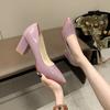 Zapatos de Moda Franceses de Tacón Alto Talla 43 de Piel Charol Puntiagudos Nuevo Otoño 2024 Tacón Grueso Estilo Hada Zapatos Individuales 7.5cm