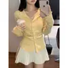 Fio com alma lavávelCardigã de tricô macio e delicado estilo francês com gola de lapela, novo top feminino para usar em camadas