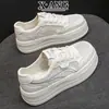 Tenis de Cordones Redondos de Piel Genuina, Zapatos Blancos Gruesos para Aumentar Altura para Mujer, Zapatos Deportivos Casuales de Malla Transpirable para Verano para Mujer
