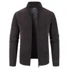 Nuevo Cardigan de Punto con Cuello Alto y Cremallera para Hombre de Comercio Exterior Otoño Invierno Color Sólido Bolsillos con Cremallera Abrigo Suéter Engrosado con Terciopelo