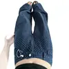 Estilo perezoso jeans de lunares azul profundo de cintura alta con pierna curva para mujer, pantalones anchos relajados de pierna ancha de verano con temperamento, en stock