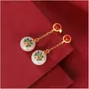 Set de Aretes, Pulsera y Anillo de Pavo Real en Cloisonné de Jade Hetiano Natural con Broche de Seguridad Chapado en Oro Puro S925 Tendencia Nacional