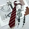 Corbata de corona a rayas jk para mujer, estilo universitario, corta, color negro, sin polvo, japonesa, color café vino tinto, para la escuela dk
