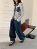 Suéter Feminino Dongdaemun Retrô Patchwork de Jeans 2025 Outono e Inverno Novo Coreano Cor Contrastante Moda Jaqueta Cardigan de Tricô