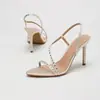Sandalias de Tacón Alto con Tira de Pedrería de Verano Elegantes de Lujo Ligero Simples de Tacón de Aguja Sexy con Tira Punta Fina Zapatos de Tacón Alto Transfronterizos
