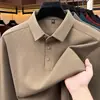 Camiseta Masculina de Lã e Seda com Gola Lapela e Manga Longa 2026 Outono Nova Cor Sólida Média Idade Casual de Negócios Camisa Polo Masculina