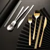 Atacado do Fabricante Faca, Garfo e Colher Estilo Coreano Conjunto de Talheres de Aço Inoxidável 304 Colher e Hashi Portáteis Conjunto de Viagem
