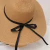 Sombrero de Sol para Mujer Moda Europea y Americana Temperamento Sombrero de Sol Verano Sombrero de Paja Tejido a Mano Listo para Usar Ala Ancha Grande Venta al por Mayor Transfronteriza