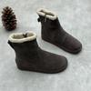 Botas de Neve Femininas de Cano Curto em Couro Genuíno Vintage Novo Inverno Forradas com Lã Sapatos Pão Espessados Botas Curtas de Cano Baixo Botas de Algodão