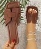 Nuevas Chanclas Casuales del Sudeste Asiático de Punta Cuadrada y Suela Plana de Cuero para Comercio Exterior, Talla Grande Perezosas para Playa para Mujeres