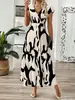 Ropa de Mujer Transfronteriza Europea y Americana de Amazon Estilo Bohemio Vestido Floral de Cintura Alta con Abertura Vestido Midi con Caída