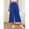 Calças femininas de cintura alta, com caimento fluido, perna larga e comprimento cropped, para o verão, de corte solto, cor sólida, casuais, estilo europeu e americano, design versátil