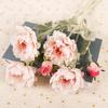 Peônia Europeia Flocada Pequena Flor de Peônia Artificial de 3 Cabeças Casamento Hotel Flor Decorativa Flor de Peônia de Alta Qualidade Flor Artificial