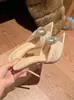 Pantuflas de verano para mujer para exteriores, modelo nuevo 2025, zapatos de tacón alto con tacones finos, punta fina, pedrería, sandalias de estilo francés para combinar con faldas
