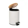 Lixeira Redonda de Metal com Pedal e Tampa Bambu Branco 3L - Lyor