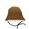 Sombrero de Pescador Tejido Bloque de Color Estilo Coreano para Mujer 2025 Nuevo Dulce Lazo Calado Transpirable Protección Solar Sombrilla Sombrero Cubeta