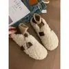 Primer Encuentro Temporada Negro Retro Peludo Zapatos Birkenstock para Mujer Perezosos Slip-on Planos Zapatos Individuales Zapatos de Algodón con Terciopelo