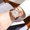Reloj mecánico automático para mujer, reloj mecánico casual de moda con diseño hueco, reloj de pulsera impermeable con incrustaciones de diamantes de cuero genuino para mujer