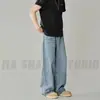 Jeans azul retro americano para homens de comércio exterior, novos jeans retos soltos para primavera e outono, lavagem pesada desgastada, da moda