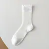 Calcetines KT de patrón oscuro blanco puro hasta la pantorrilla para mujer, calcetines holgados versátiles dulces de seda de morera hasta la pantorrilla, calcetines largos finos transpirables para primavera y verano